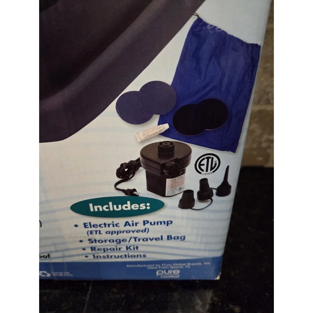 Pure Comfort Queen Size Raised Air Bed With Pump 74x60x22 NIB NICE
